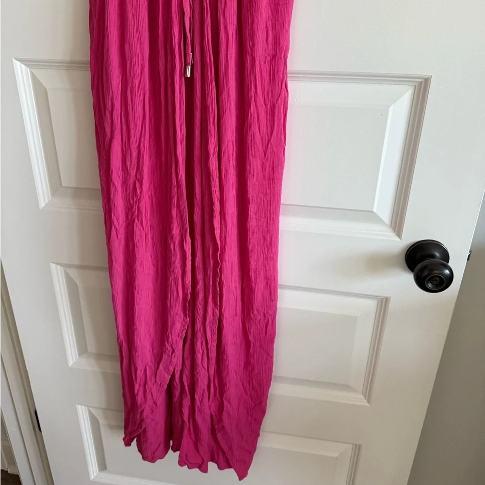 Elan Deep V-Neck Wrap Maxi Coverup Dress Pink Small NWT